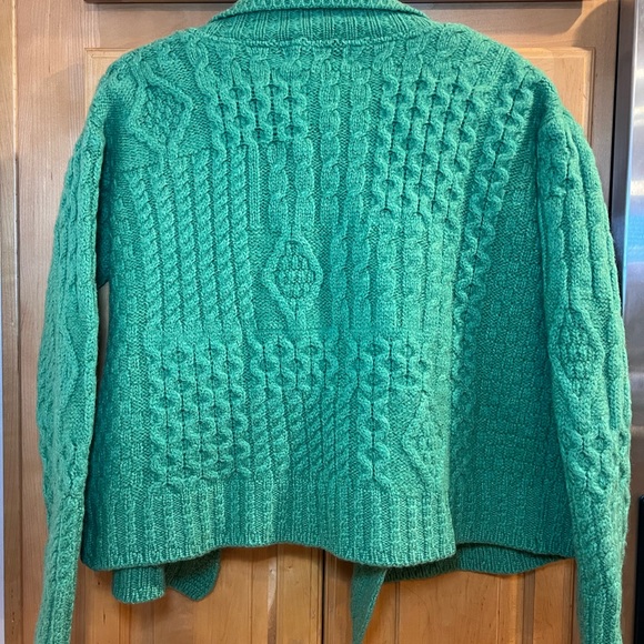 ARAN CRAFT 100% Merino Wool Open Front Short Sweater Cardigan Green XL - Picture 6 of 13